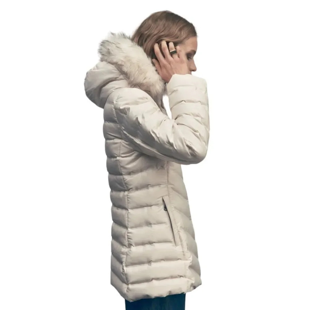 ZARA Ecru Water Wind Protection Hooded Down Coat NWT Size XXL Faux Fur Puffer - Picture 9 of 12